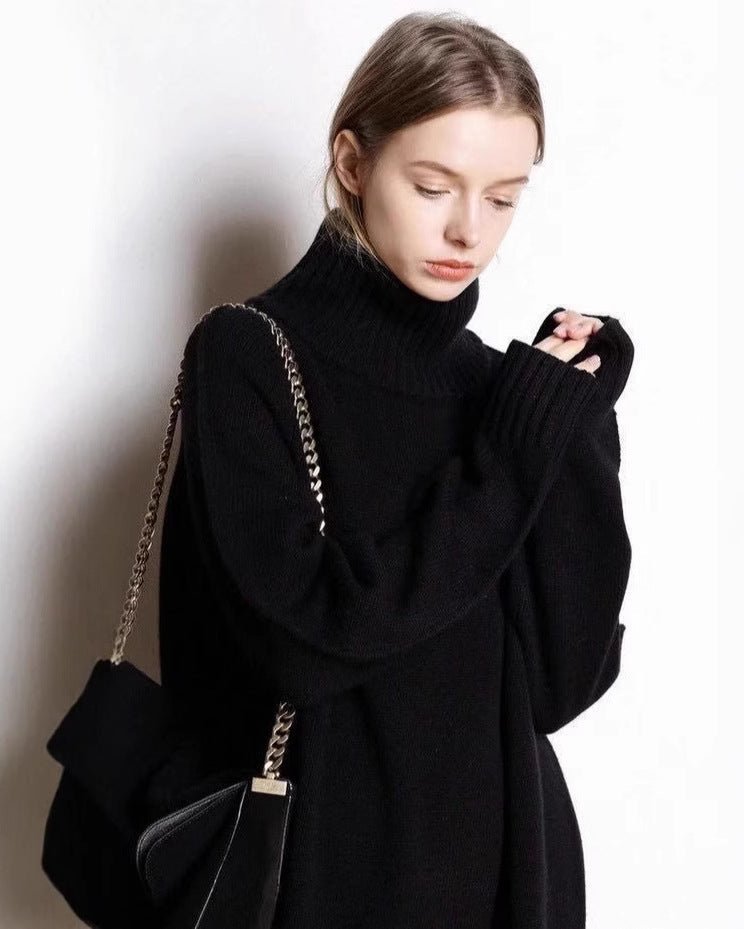 Cashmere Mid-Length Loose-Fitting Turtleneck Sweater
