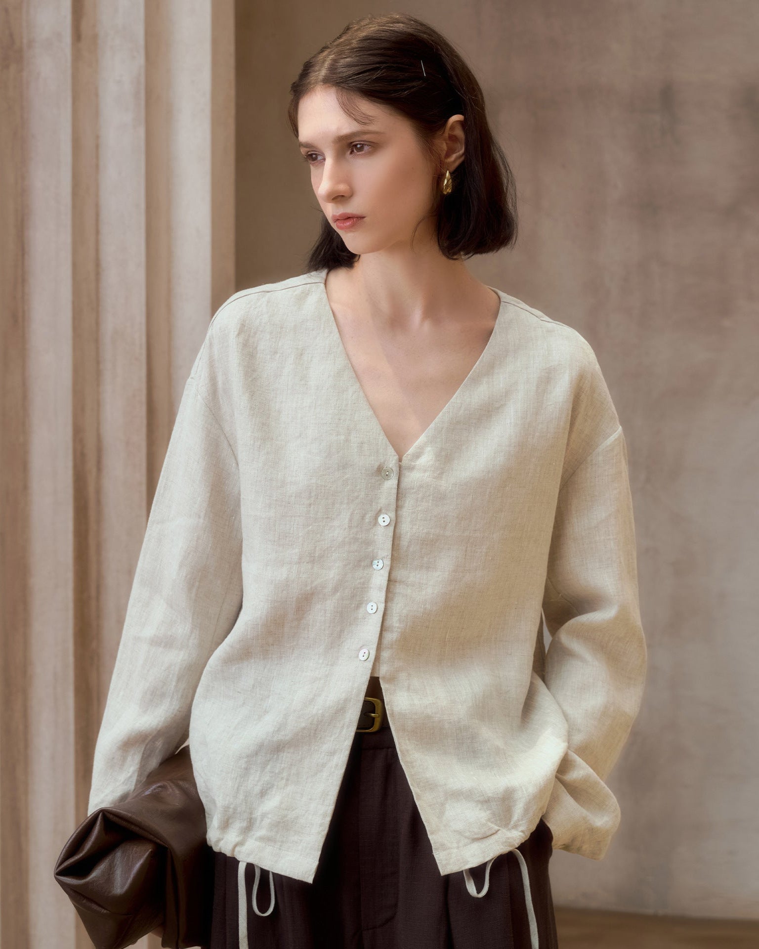Versatile Casual Linen V-Neck Shirt