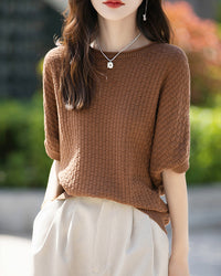 Stylish Plus-Size Mid-Sleeve Knitted Sweater