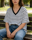 Loose-Fit Striped V-Neck T-Shirt