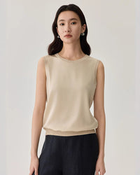 Elevate your wardrobe with our sleeveless crew neck knit top. Soft, smooth, and effortlessly chic, perfect for office, layering, and casual outings. Shop Gentle Herd for minimalist luxury.