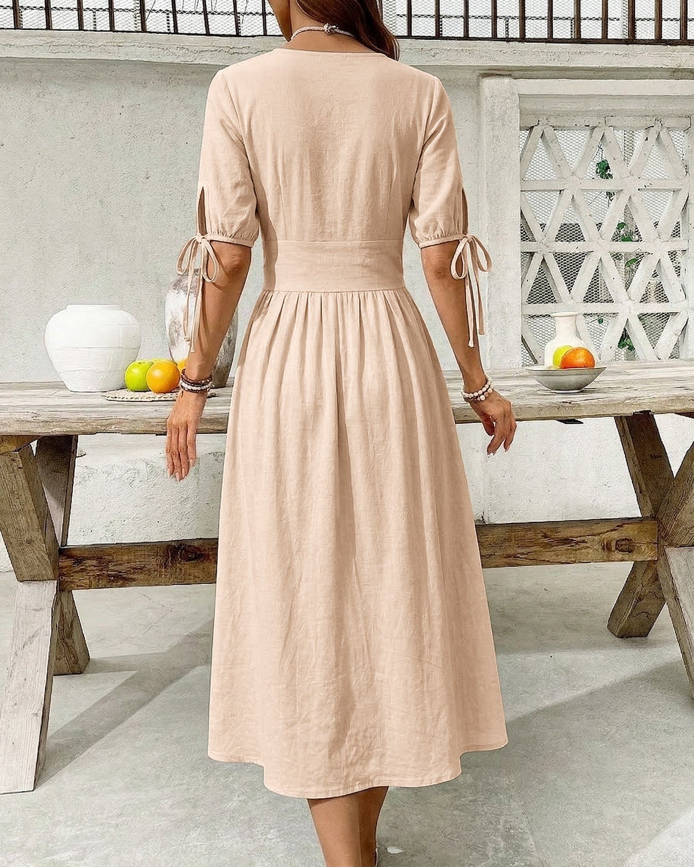 Casual Short-Sleeved V-Neck Dress