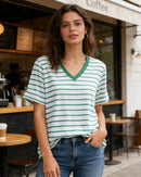 Loose-Fit Striped V-Neck T-Shirt