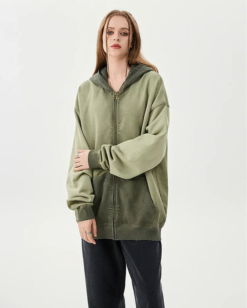 Oversized Cotton Zipper Washed Hoodies