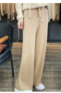 Drawstring High Waist Wide-Leg Wool Pants