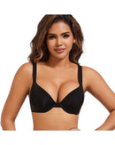 Plus-size deep-V seamless bra—upper-support sling, gathered mesh back, wire-free; smooths back fat and lifts bust for a beautiful silhouette under low-cut tops.