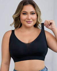 Wire-free semi-fixed-cup bra in soft-caramel, wide side wings, S-5XL—Amazon-favorite foreign-trade piece for fuller-bust comfort and lift.