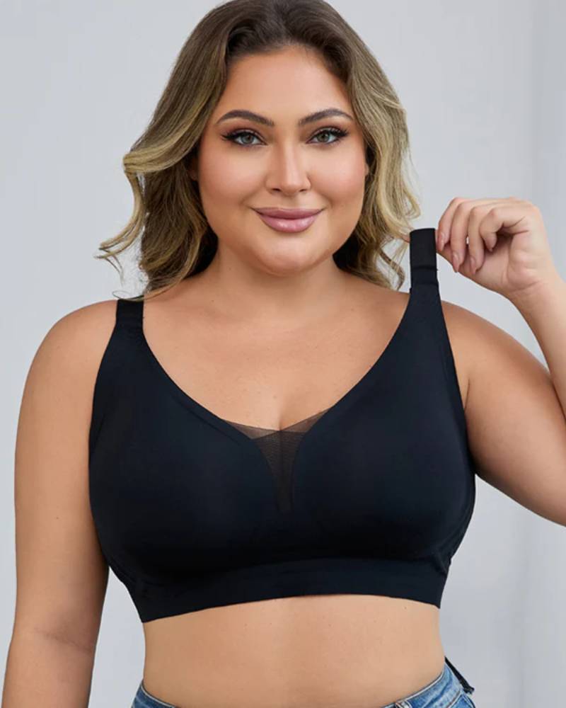 Plus-size wire-free semi-fixed push-up bra