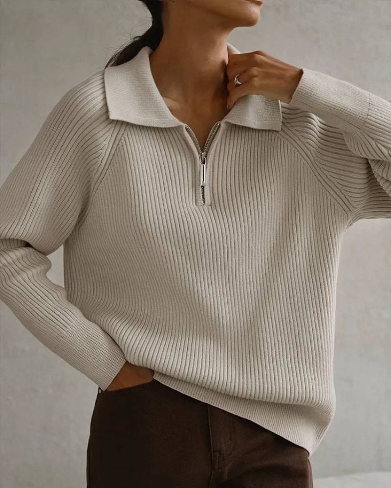 Polo Collar Knitted Pullover Sweater