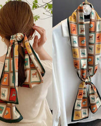 Polyester scarf, 150 cm long, vibrant equestrian horse print, hand-rolled edges—drapes as head wrap, neck tie or bag charm for instant heritage chic.