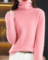  Women’s mink-cashmere high-neck pullover with relaxed long sleeves and ribbed trims—cloud-soft warmth for icy office commutes, weekend cabin escapes or fireside lounging.