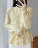  Women's  pure wool cardigan - button-front design, soft itch-free fabric and ribbed trims, perfect for cold-season layering or casual outings