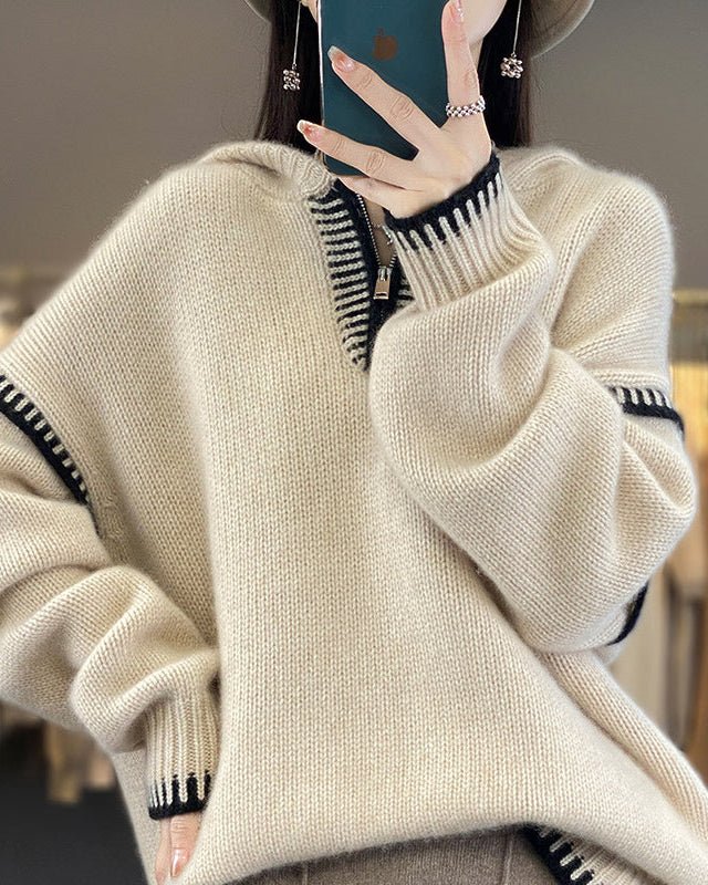 Pure Wool Loose-Fitting Stylish Hooded Sweater
