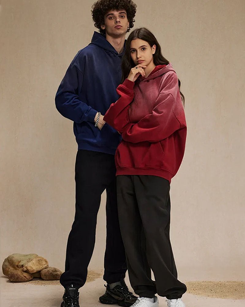 Retro Gradient Distressed Holes Washed Hoodies