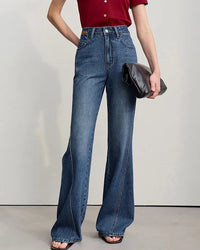Women's cotton denim flared jeans with retro loose fit—versatile spring piece for office casual, weekend concerts or city strolls.