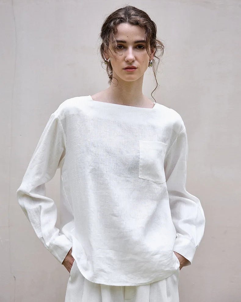 Retro One-Shoulder Collar Casual Loose T-Shirt