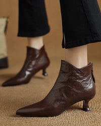 Women's retro ankle boots - pointed toe, 5cm chunky heel and ZIP closure, PU upper with fabric insole, perfect for casual outings, work commutes or retro-inspired everyday looks.