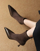 Women's vintage ankle booties - pointed toe, thin heel and stretch slim design, sexy party shoes perfect for evening gatherings, club outings or elegant special occasions.