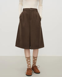 Women's retro high-waisted shorts – straight-leg loose fit, polyester-viscose-elastane-wool blend, button fly closure, knit craft, perfect for casual everyday or trendy retro-inspired outfits.