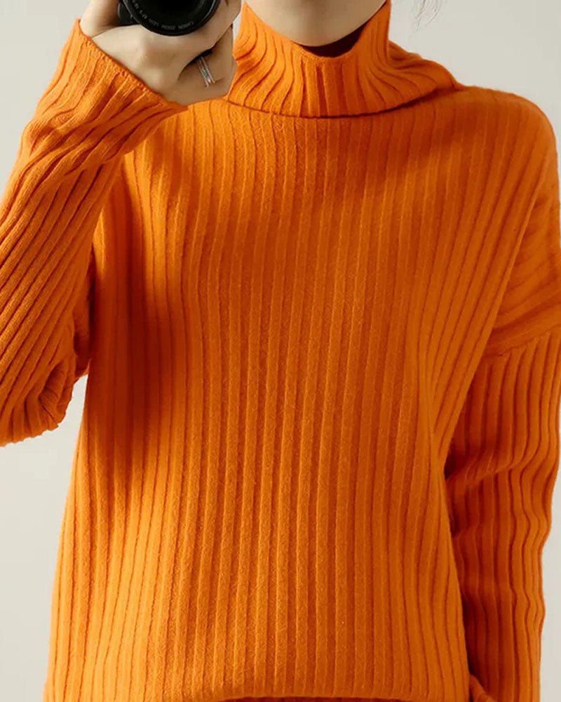 Ribbed Knit Turtleneck Wool Sweater