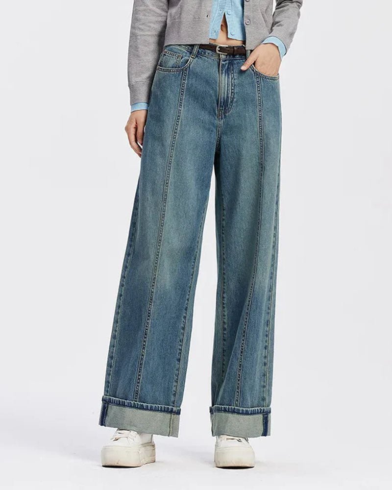 Rolled Hem Wide Leg Jeans