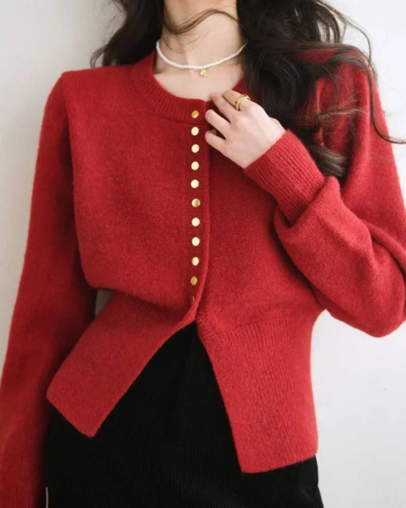 Round-Neck Short Knitted Cardigan