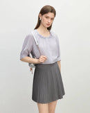 Ruffle Round Neck Linen-Blend Blouse