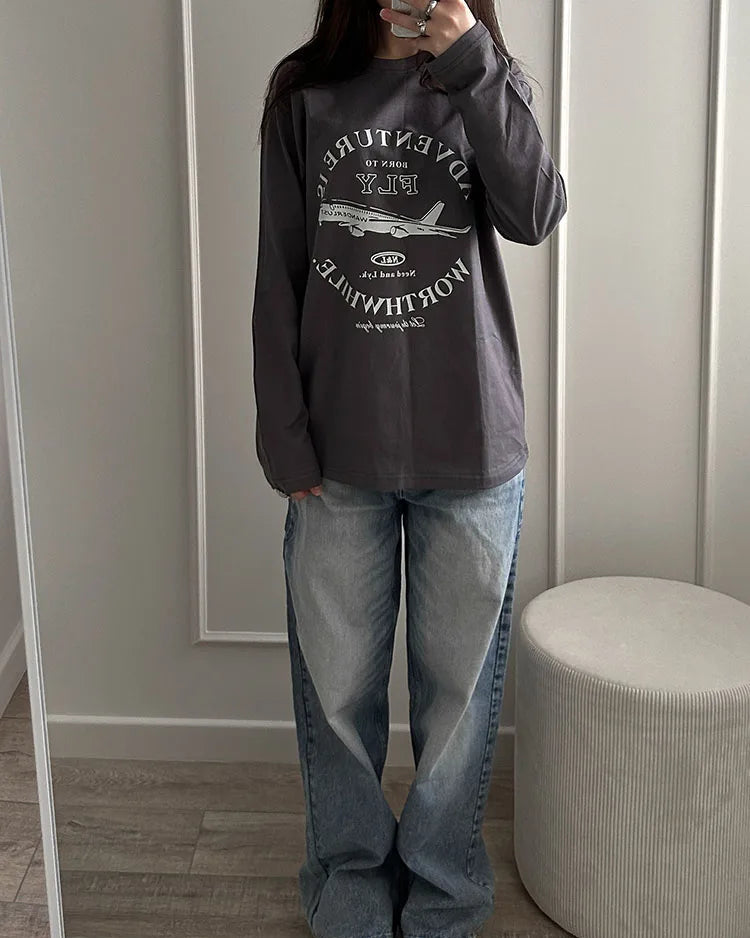 Relaxed Cotton Graphic Long Sleeve Tee