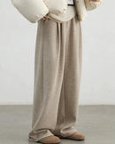 Plush Pleated Wide-Leg Trousers