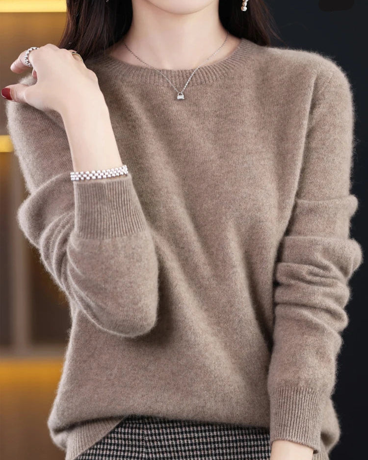 Merino Wool O-Neck Knit Sweater