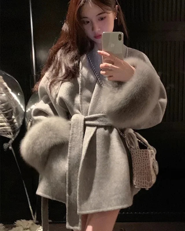 Double-Faced Wool Blend Short Coat