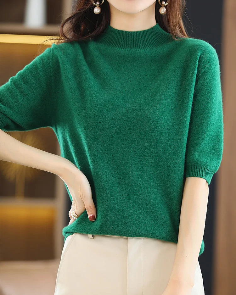Merino Wool Mock Neck Knit Top