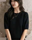 Pure Cotton Crew-Neck Short-Sleeve Knit Top