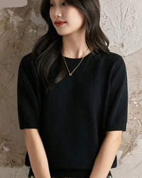 Pure Cotton Crew-Neck Short-Sleeve Knit Top
