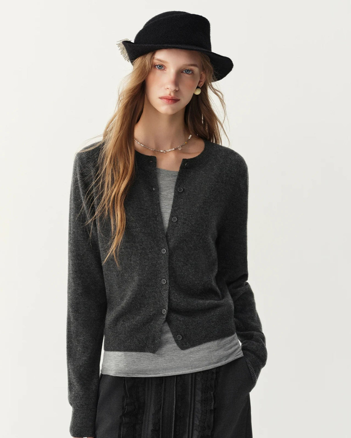 Rib-Trim Wool Crewneck Cardigan