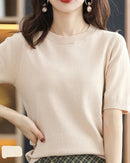 Knitted Crew-Neck Short-Sleeve T-Shirt