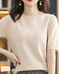 Knitted Crew-Neck Short-Sleeve T-Shirt