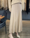 Merino Wool Pleated A-Line Maxi Skirt