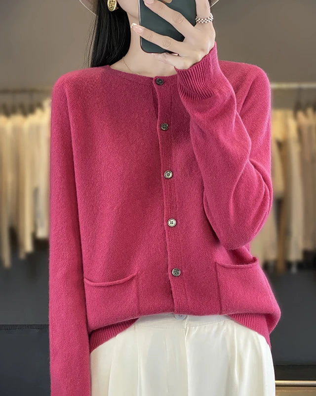 Cotton Blend Crew Neck Cardigan