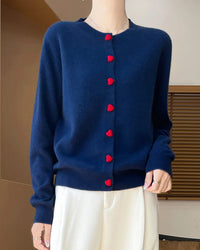 100% merino wool geometric hollow half-high collar loose knit cardigan. Soft, slight stretch, and relaxed fit — a casual Korean autumn winter knitwear for women.