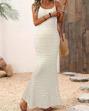 Striped Knit Spaghetti Strap Mermaid Dress