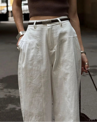 High-Waisted Wide-Leg Cotton Trousers
