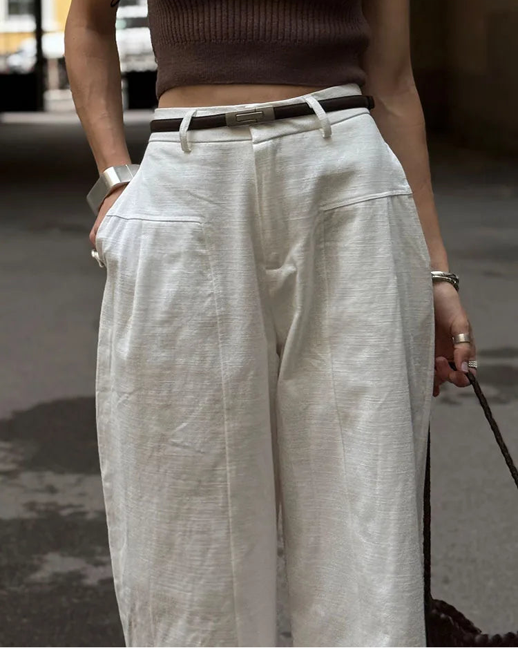 High-Waisted Wide-Leg Cotton Trousers
