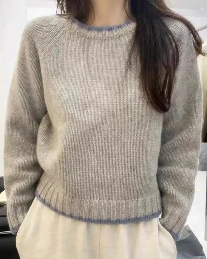 A contrast-trim merino wool sweater with crewneck, contrast trim, regular fit, long sleeves and stretch, designed for a cozy winter layering look that pairs from sneakers to boots.