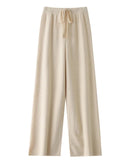 Wool Casual Drawstring Stretch Wide-Leg Pants