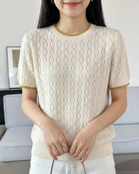 Hollow Knit Cotton Short Sleeve Top