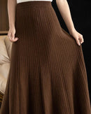 Elegant Pleated Wool A-Line Long Skirt