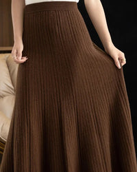 Elegant Pleated Wool A-Line Long Skirt