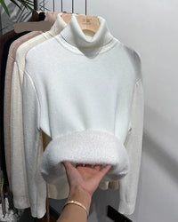Thick Velvet-Lined Turtleneck Pullover