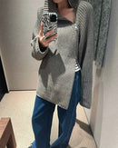 Oversized Irregular Zipper High Neck Cashmere Sweater